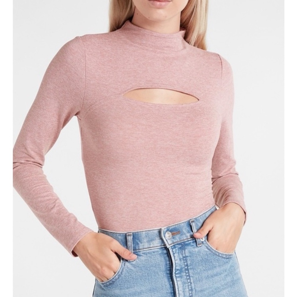 Express  Body Contour Bodysuit Cutout Mock Neck